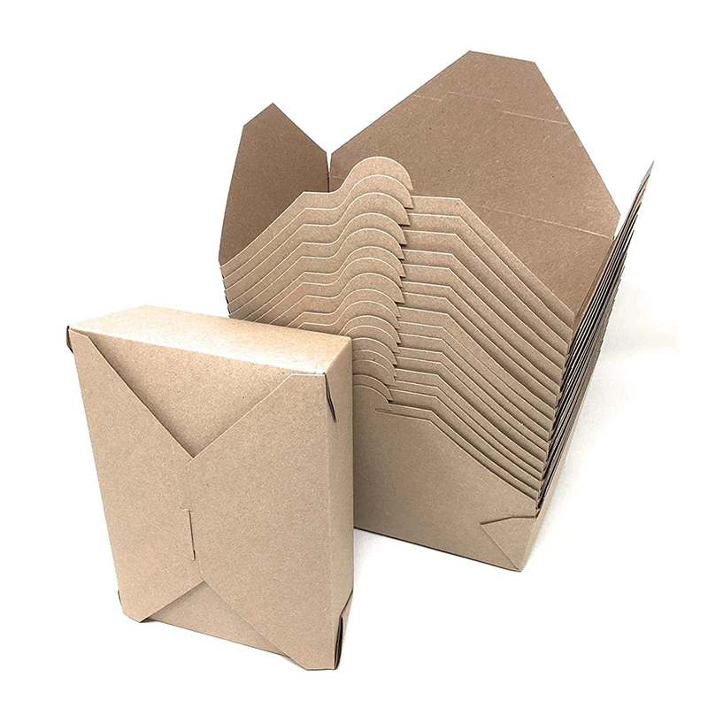 One Carton 500pcs 800ml Packing Tray Packing Material Takeaway Kraft Food Packing Box Paper Lunch Boxes