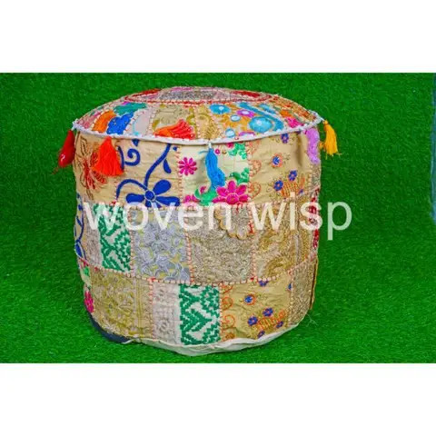 Ottoman pouffe Vintage Patchwork Indian Pouf Large Round Ottoman Seat Stool Pouffe Round Cotton Stool Chair bone inlay console