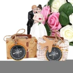 OurWarm Kids Birthday 10Pcs Wedding Souvenirs Travel Themed Gold Compass With Suitcase Kraft Paper Gift Box