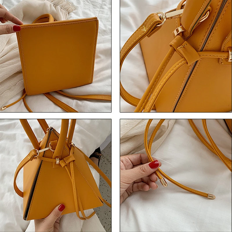 Personality Women Drawstring Portable Triangle Bag Designer Pyramid Shaped Crossbody Bag New Fashion PU Leather Handbag Clutches