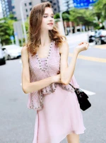 pink sleeveless false two pieces v-neck  beaded homecoming dresses under 30 short graduation dresses