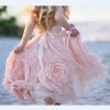 Pink Tulle Multi-layer Ruffled dress Fabric baby girl Lace Trim Wedding Dress