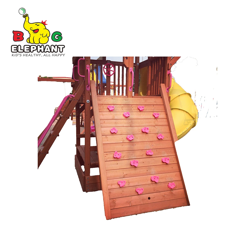 Playground Equipment Child Wooden Rock Climbing Wall With Rock Holds