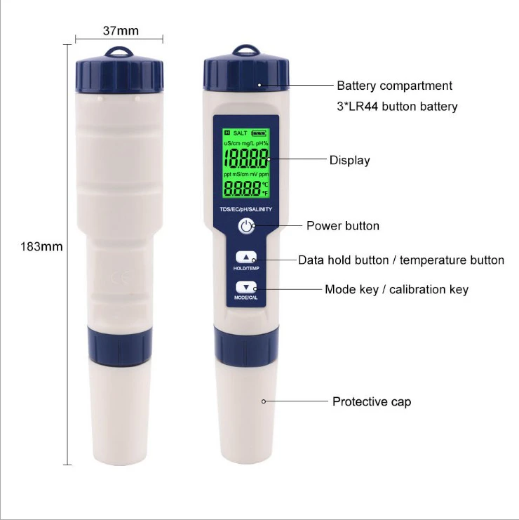 Portable Waterproof Digital PH meter Pen type salinity ec tds temp pH Tester Backlight Aquarium Laboratory salt seawater meter