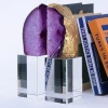 Purple Agate Crystal Bookend Pair Polished Geode Crystal Druzy for Office Decor and Home