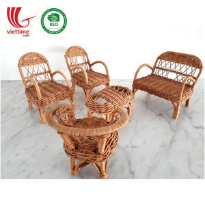 Rattan Doll Wicker Furniture Seating Set Bench Doll Chair Decor Wall Home Wholesale