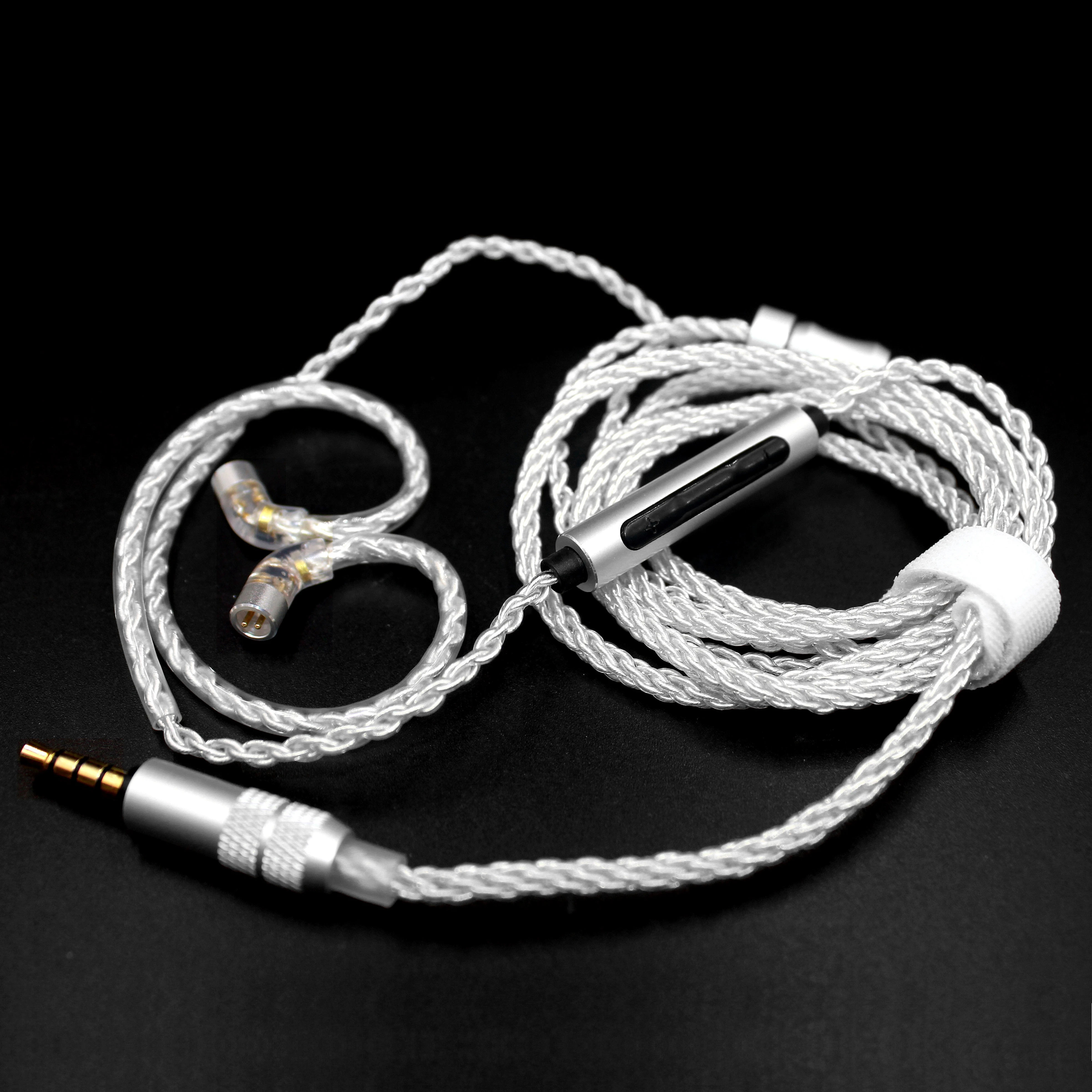 Replacement 0.78mm 2pin twisted  headphone cable with microphone and 6N OFC copper wire plated silver line  headphones cables