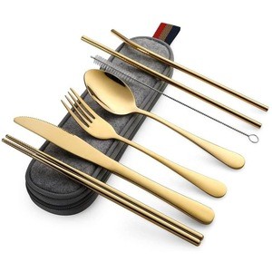 Reusable Silverware Spoon and Fork Set in a Case  Picnic Camping Portable Stainless Steel Travel Flatware Cutlery Set
