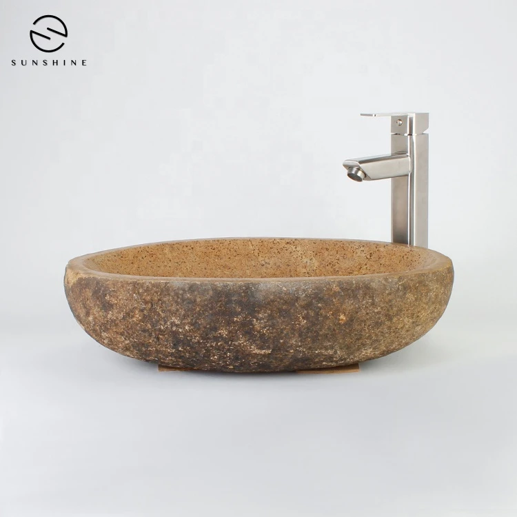 River stone bathroom sinks irregular natural stone top mounted sinks