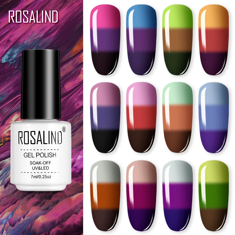 Rosalind oem custom private label gel nail polish long lasting 3 colors temperature change uv gel polish for wholesale