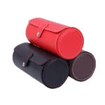Round watch storage case two compartments box watch and ring cylindrical travel jewelry case