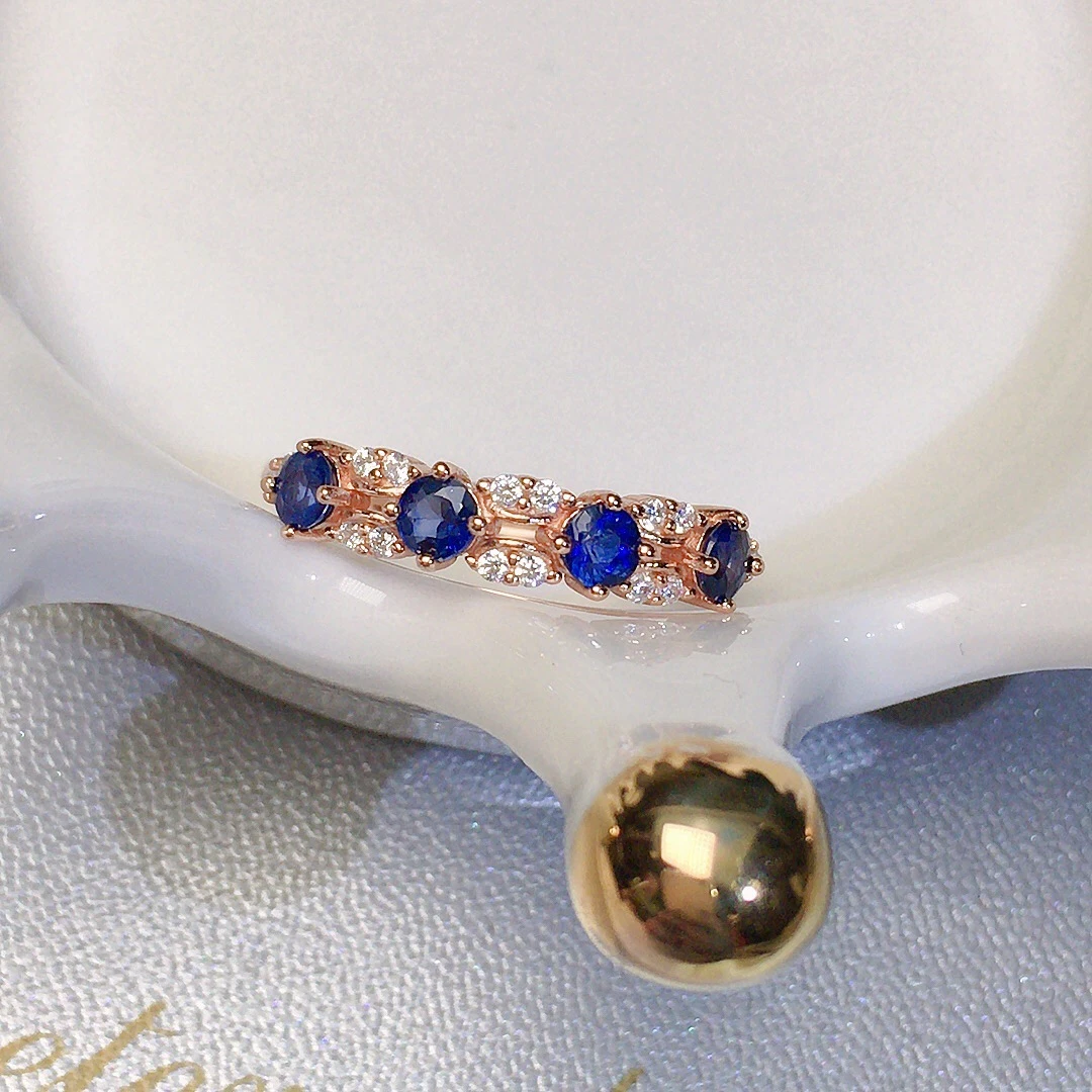 Royal Blue Pai ring S925 silver plated 18K Gold main stone 3x4mm natural sapphire ring