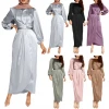 Satin abaya dress eid clothes full sleeve middle eastern abayas  fashion Turkey Dubai Kaftan lady Muslim Long Sleeve Maxi Dress