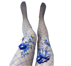 Sexy Thigh High Dancer Costume Stage Night Bar Club Tube Mesh Fishnet Tube Nylon Stockings with Flower Decoration