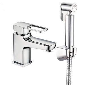 Single Handle Brass Bidet Faucet For Toilet With Brass Shattaf And ABS Wall Bracket Stainless Steel Hose