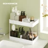 SONGMICS 2 tier plastic multifunctional cabinet Holder Rack with hooks Under Sink Shelf Organizer for Bathroom Kitchen