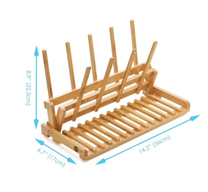 Space saving Bamboo Drying Rack Folding Collapsible  Bottle Drainer Rack