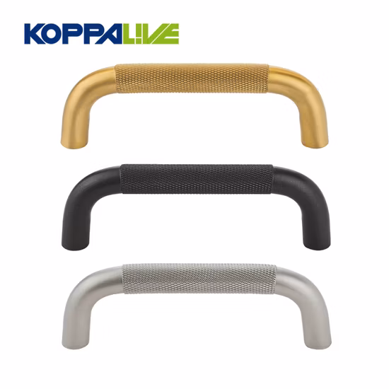 Koppalive OEM Custom Brushed Solid Brass Gold U-Shape Furniture Cabinet Knurled Textured Handles Pulls