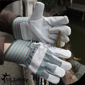 SRSAFETY leather work glove, safety cuff cow split leather work glove