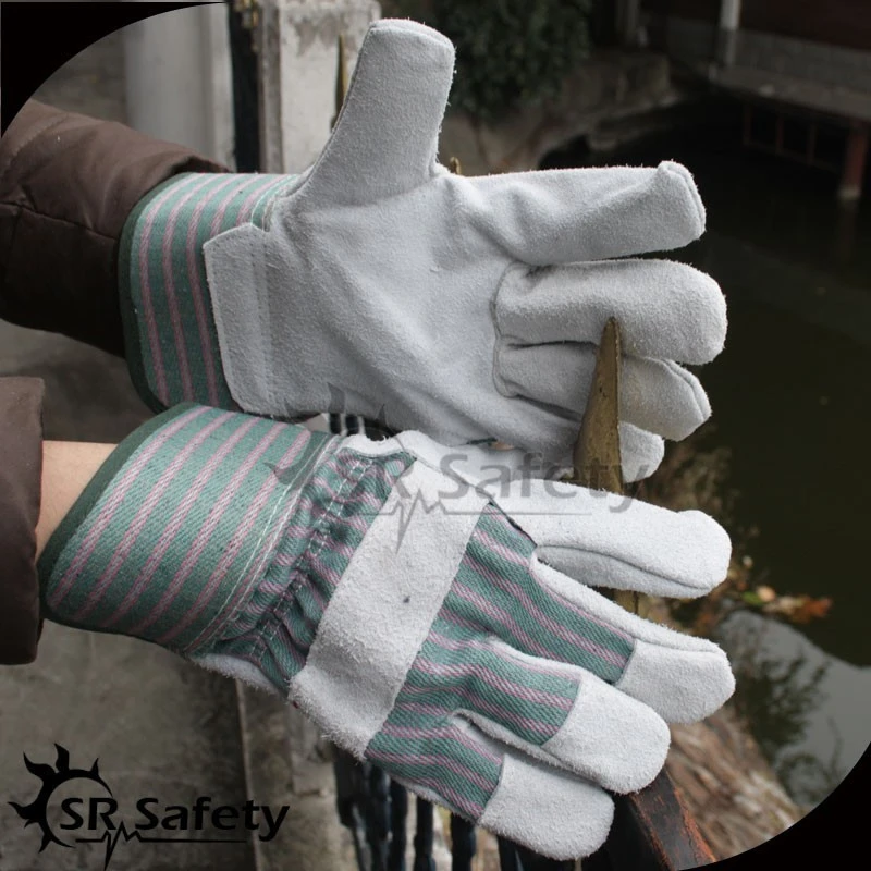 SRSAFETY leather work glove, safety cuff cow split leather work glove