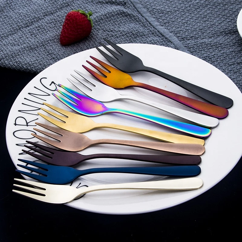 Stainless steel silverware  color Korean fork fruit dessert salad fork