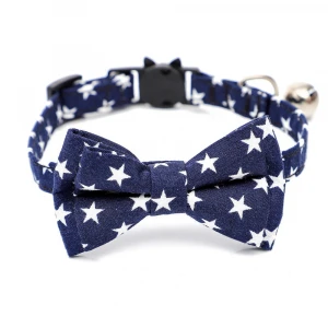 Star Printed Cute Cotton Cat Collar Bowtie and Jingle Bell Cat Pendant Decoration Adjustable Safety Buckle Puppies Neck Collar
