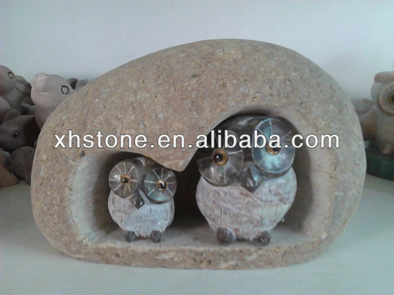 stone owl carvings,stone owl sculptures,hand carved natural river stone owl statues