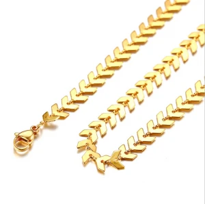 stylish ladies new stainless steel 18k gold fish bone choker gold necklace