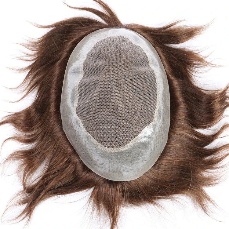 Swiss Top PU Around 100% Natural Human Hair Men Hair Wig Toupee Hairpieces