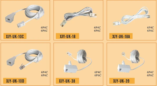 telephone wire extension cord CCS 7*0.12 cable line wire UK plug / socket / adapter jack flat wire 6p6c 6p4c white manufacturer