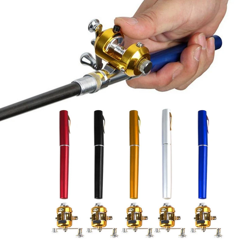 Telescopic Lightweight Mini Portable Pocket Fish Pen Shape Aluminum Alloy Fishing Rod Pole + Reel Tackle Tools
