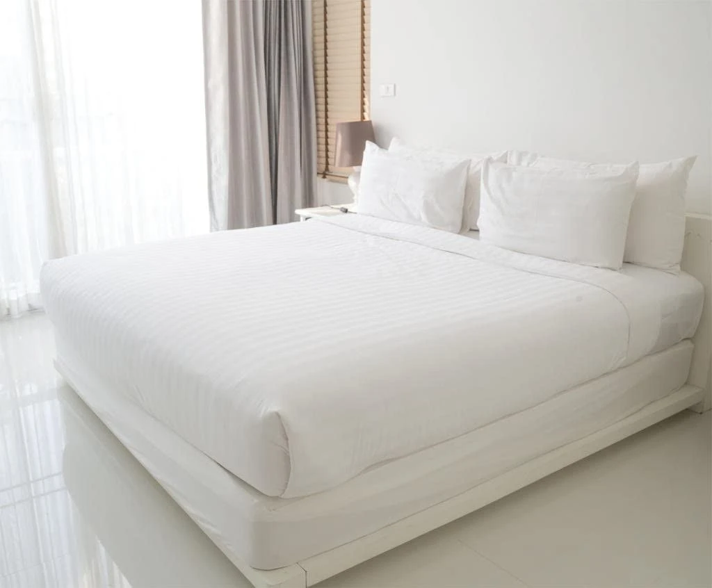 Top Quality Pure Cotton Hotel Supplies in Bedding Set hotel bed sheet stripe white single fitted bedsheet bed linen