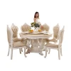 Top Quality Round Solid Wooden Carved Marble Top Dining Tables With 6 Chairs And Turntable Restaurant Rotating Dining Room Set