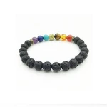 Top selling products tiger eye natural lava stone healing fashion custom yoga jewelry 7 chakra  bead gold bracelet bangle