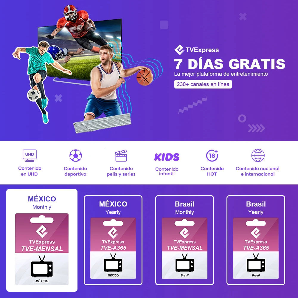 TVE Mexico Monthly tvexpress gift card Spanish smart tv box android set top box