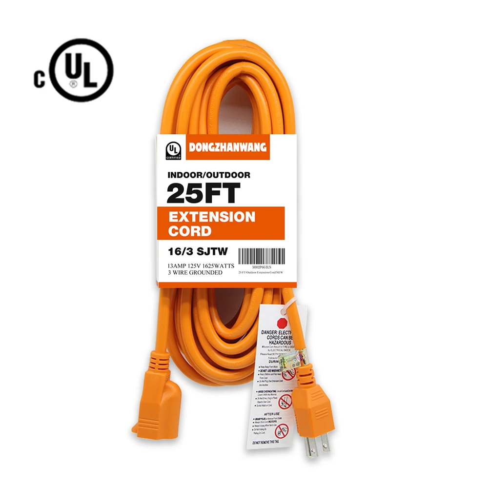 UL SJTW 16/3 25ft Orange Heavy Duty Waterproof Extension Cord for Outdoor/Indoor All Purpose Weather Resistant