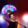 UV Glow Fan for Women/Men, Large Rave Fan with Bamboo and Nylon-Cloth Handheld Fan for Performance Dance Festival Party Gift