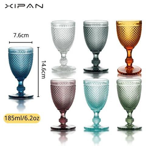 Buy Vintage Embossed Wine Goblet Hue Glassware For Wedding Party Bar