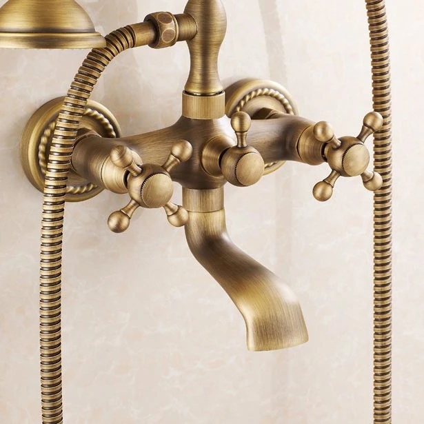 WANFAN HJ-6762 Shower Set With Telephone Type  Hand Held Shower Head Antique Brass  Wall Mount Bathtub Faucet