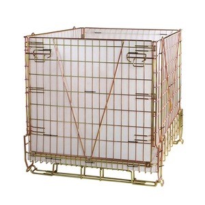 Warehouse Galvanized Steel Foldable Stack Metal Pet Preform Bottles Storage Wire Mesh Container/ Cage With PP Sheet