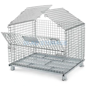 Warehouse storage industrial wire mesh basket with 4 wheels