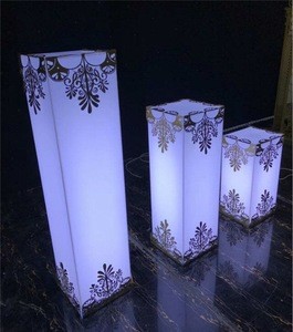 White  Acrylic Plinth Display Acrylic Pedestal Flower Stand Wedding Decoration Pillar With Led light &amp;  flower pattern