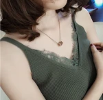 Wholesale  crocheted lace stitching V collar halter vest female knitting short slim coat camisole pajama sleepwear