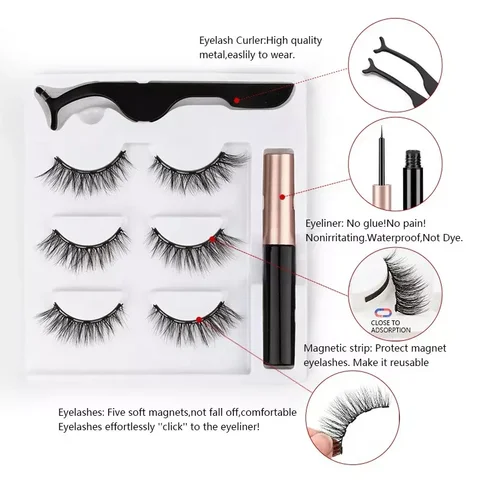 Wholesale DIY 3D Mink Permanent Magnetic Eyelashes Extensions Set Reusable Soft Rubber False Eyelashes with Quantum Pot Pattern