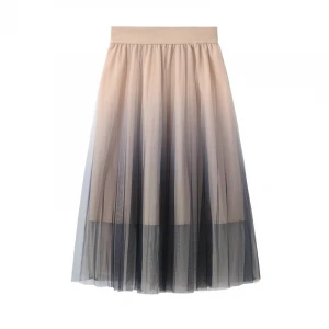 Wholesale Fashion Gradual Change Holiday Womens Casual Pengpeng Gauze Pleated Skirt