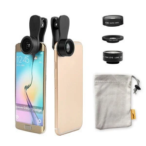 Wholesale Mobile Phone Lenses 3 in1 Fish Eye Wide Angle Camera Lenses With Universal Clip Use