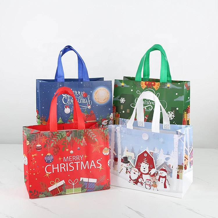 Wholesale Price Custom Spunlace Waterproof Printed  Foldable Promotional Fashion Tote Shopping Gift Christmas Non Woven Bag