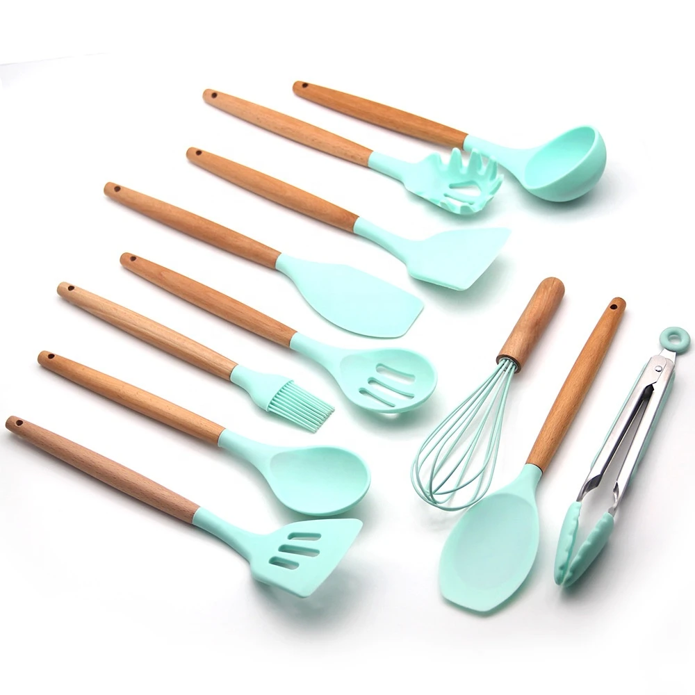 Wholesale silicone kitchen utensils Kitchen accessory cooking set with color box 11pieces silicon cooking utensil set