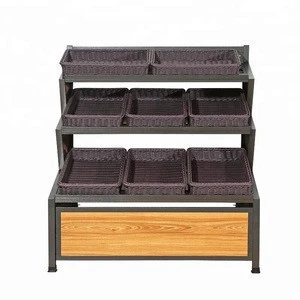 Wholesale supermarket wooden metallic fruit and vegetable display stand rack