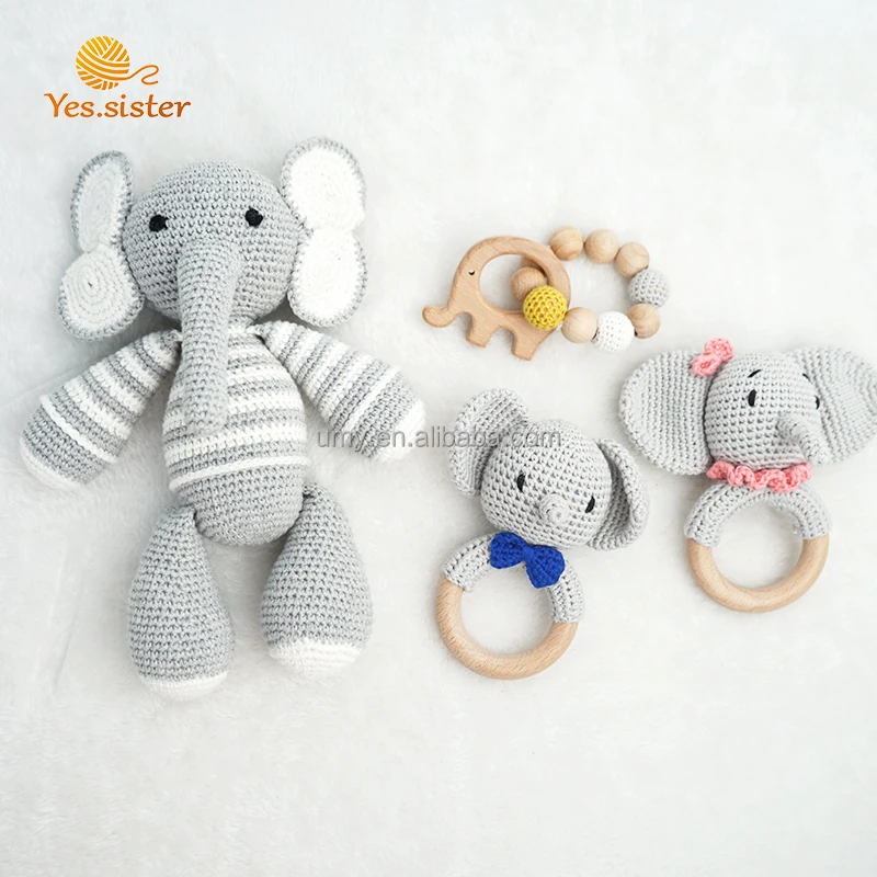 Wholesales Natural Handmade Cotton Cute Crochet Elephant Baby Doll Toys